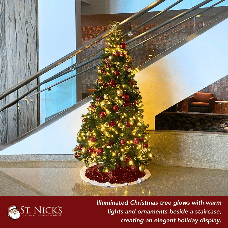 7.5FT Pre-Decorated Commercial PVC Christmas Tree with Red, Burgundy & Gold Ornaments