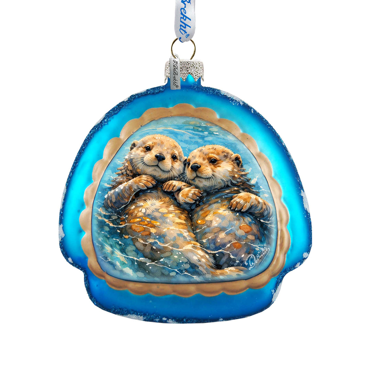 Sea Otters Holiday Splendor Glass Ornament
