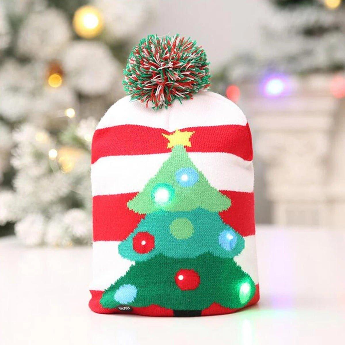 Christmas LED Light Winter Tree Print Warm Beanie Cap - Christmas Trees USA