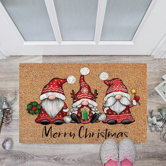 Christmas Gnome Door Mat | Non-Slip Outdoor Carpet for Hallways & More