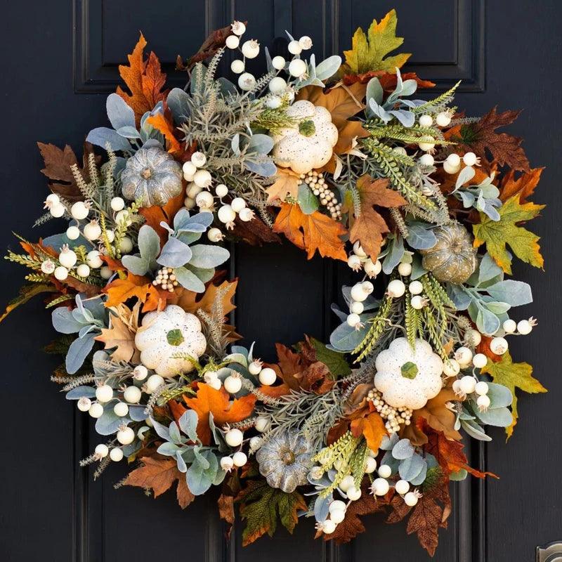 Fall Pumpkin Berry Maple Leaf Artificial Wreath