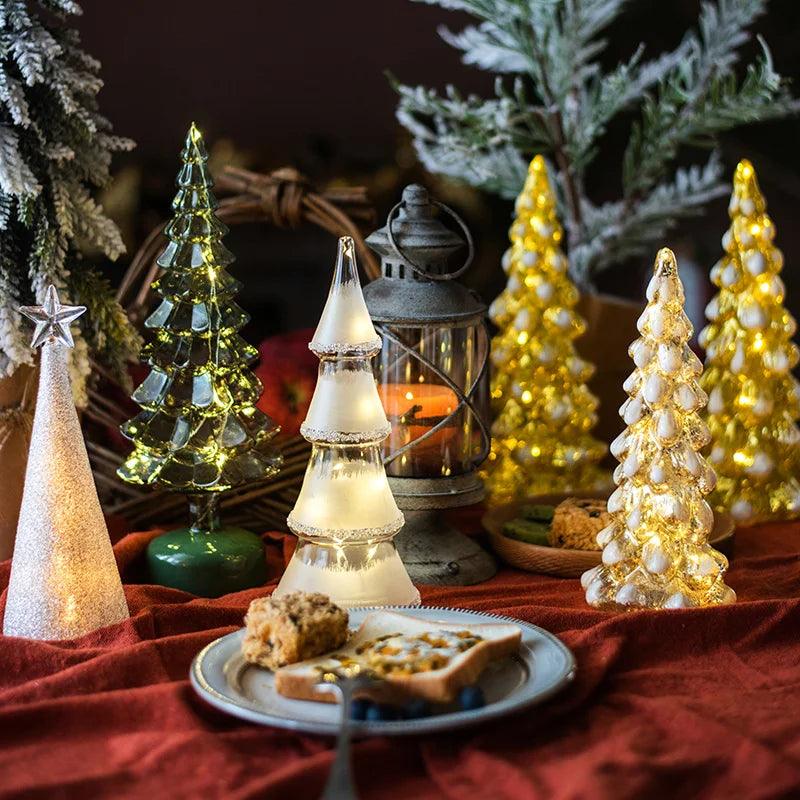Christmas Tree Glass Night Light for Home Xmas