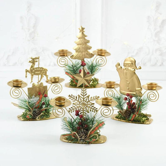 Christmas Tabletop Iron Candlestick Xmas Table Ornament