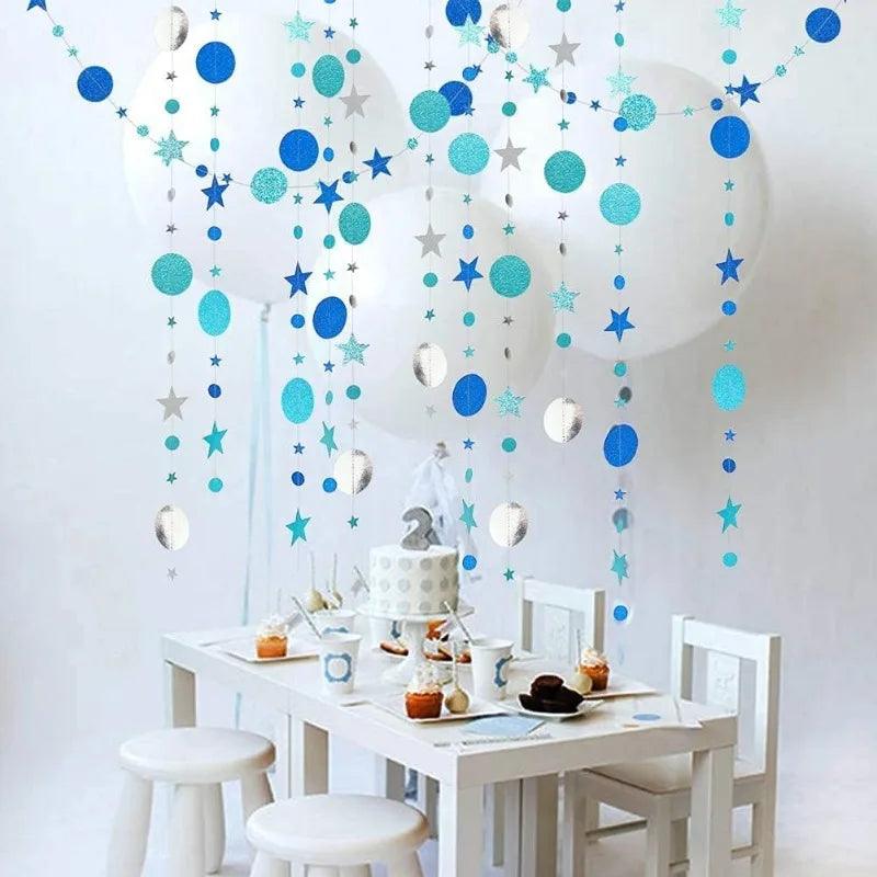 3-Piece Blue & Silver Star Garland Set, 13 ft Each