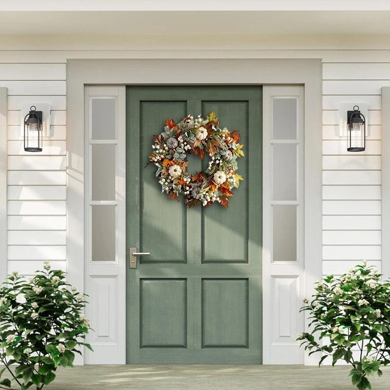 Fall Pumpkin Berry Maple Leaf Artificial Wreath