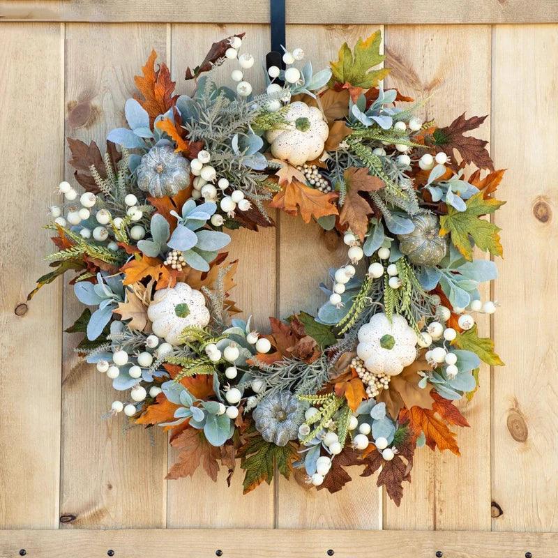 Fall Pumpkin Berry Maple Leaf Artificial Wreath