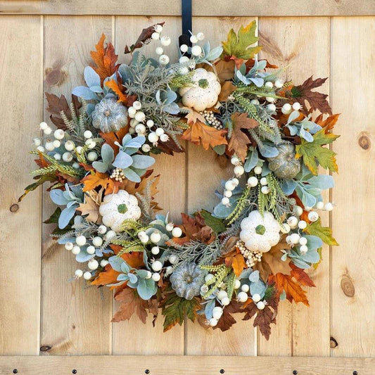 Fall Pumpkin Berry Maple Leaf Artificial Wreath