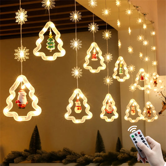 Christmas Tree Ornaments Curtain Snowflake String Light