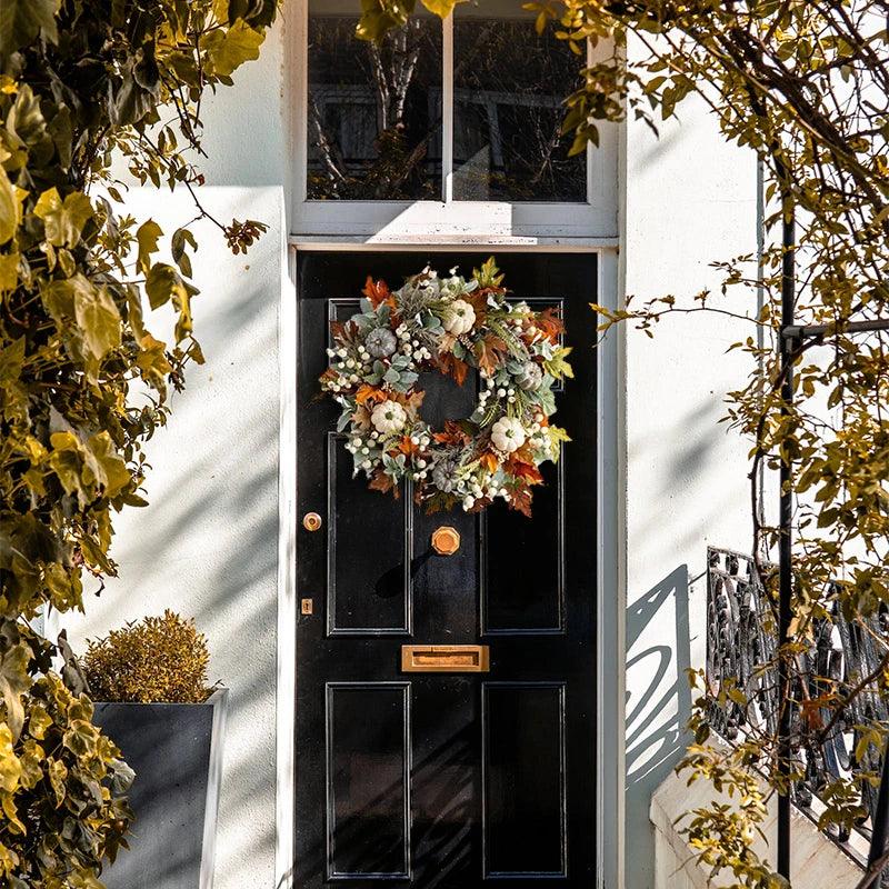 Fall Pumpkin Berry Maple Leaf Artificial Wreath