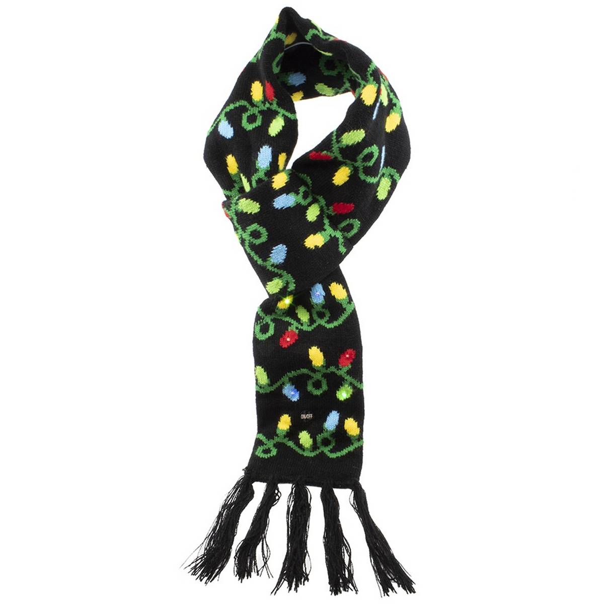 Battery-Operated LED Christmas Knit Scarf - Black