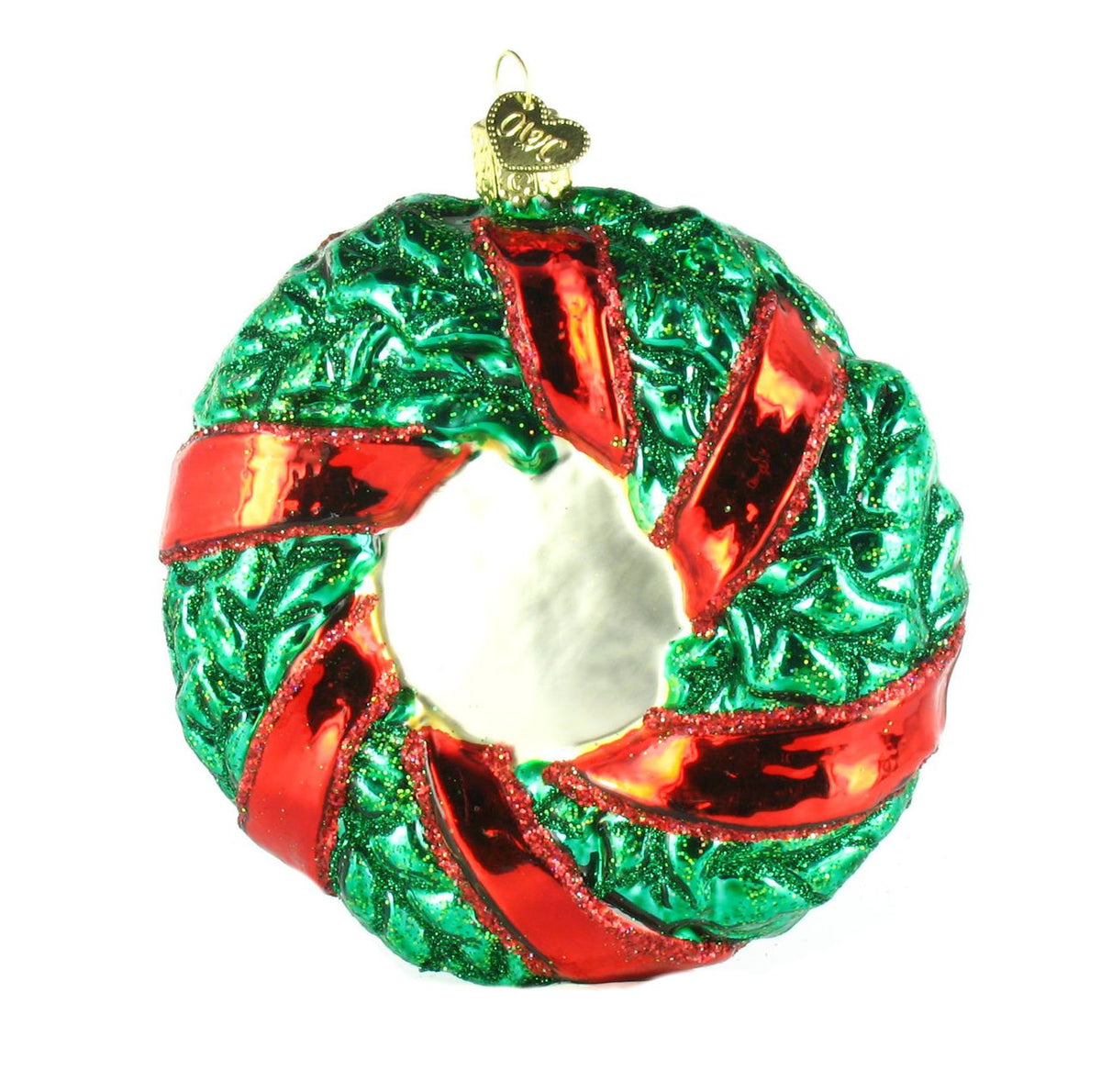 Old World Christmas Snowman Family Wreath Glass Ornament