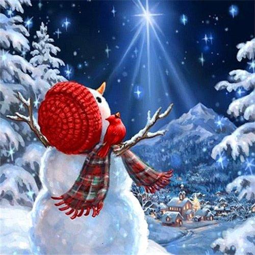 5D Snowman Couple Diamond Painting Kit – Full Resin Rhinestone DIY Canvas Art - Christmas Trees USA