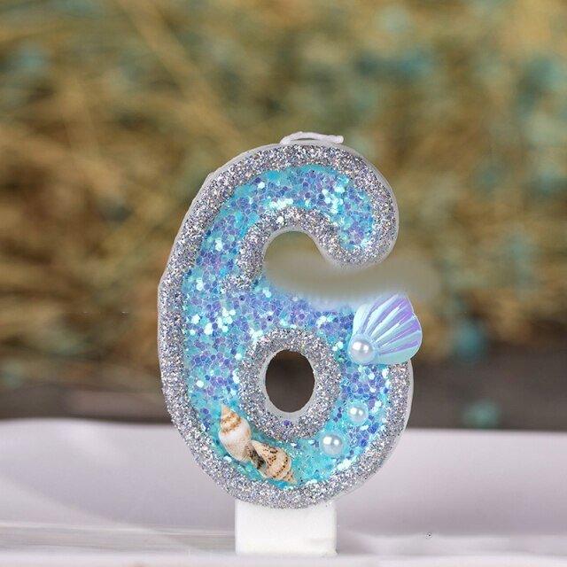 Blue Shell Glitter Number Candles - Christmas Trees USA