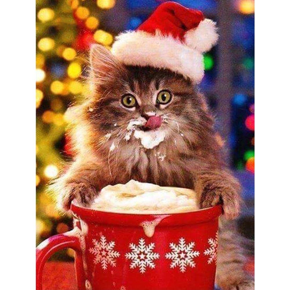 5D Full Square Rhinestone Cat Picture DIY Diamond Painting Kit for Home Decor - Christmas Trees USA