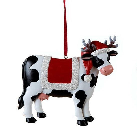 Resin Christmas Cow Ornament -