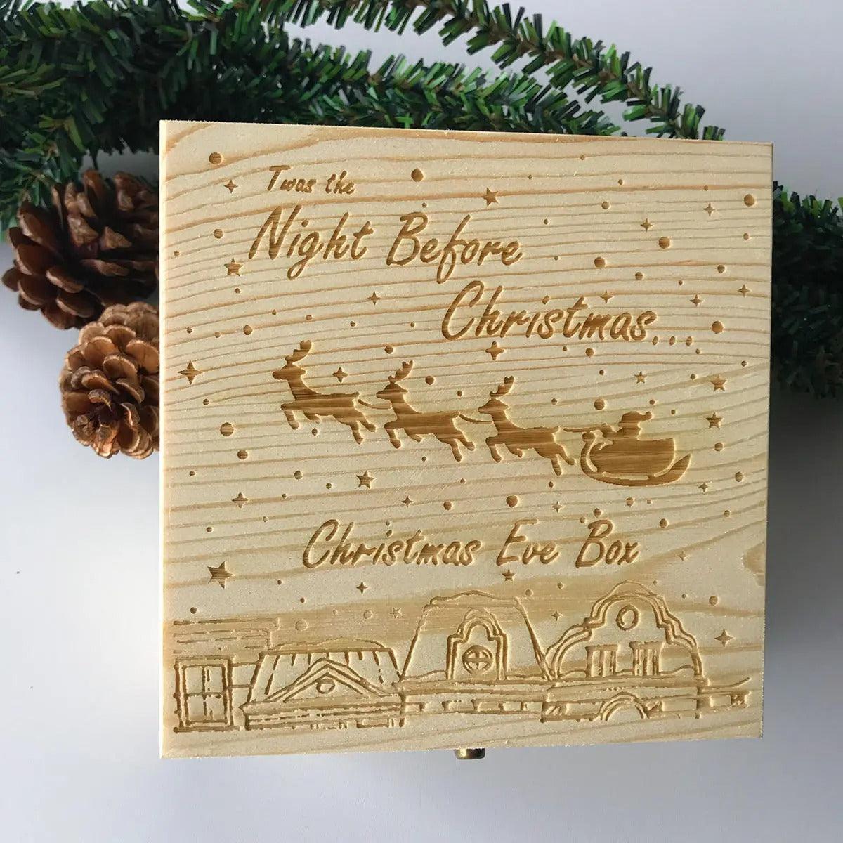 "Christmas Eve Box Engraved Wooden Decoration – Holiday Gift Storage Box | Christmas Trees USA"