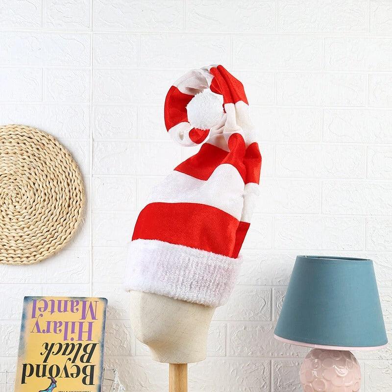 Red White Striped Christmas Cap Hat Modeling Long Elves