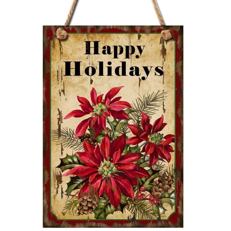 "Christmas Door Hanging Happy Holidays Sign - Rustic Décor | Christmas Trees USA"