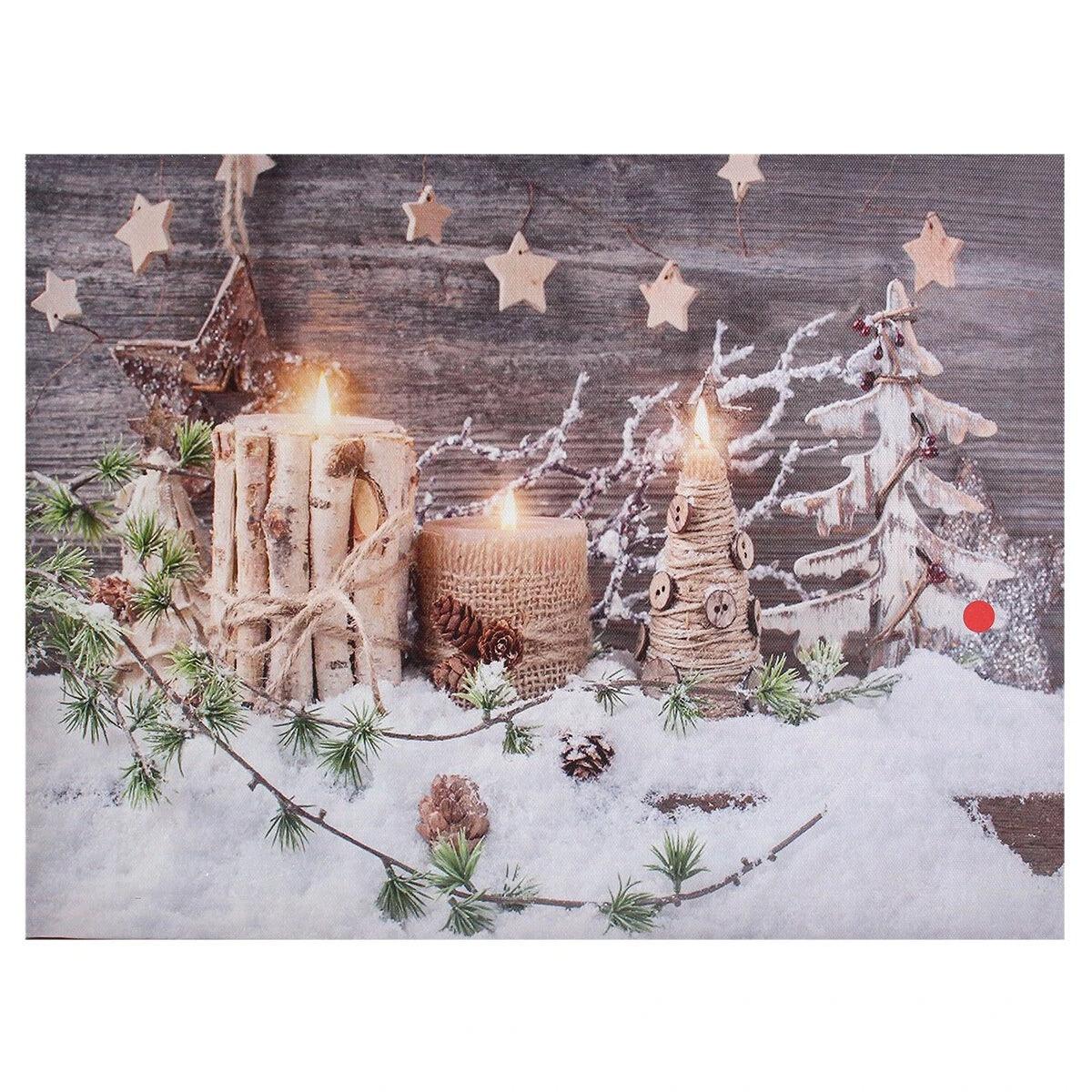 Wall Art aChristmas Decoration Light Up LED Canvas Flickering Candles