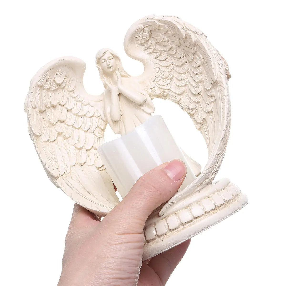 Resin Electronic Angel Candle Holder Feather Wings