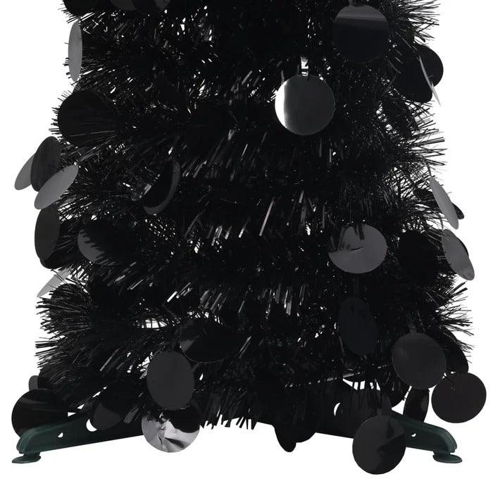 Black Tinsel Pop-Up Christmas Tree - Collapsible & Economical | 4-6ft