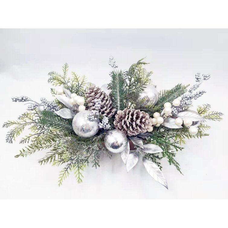 "Christmas Pinecone Centerpiece with Berries & Ornaments - Perfect Holiday Decoration"