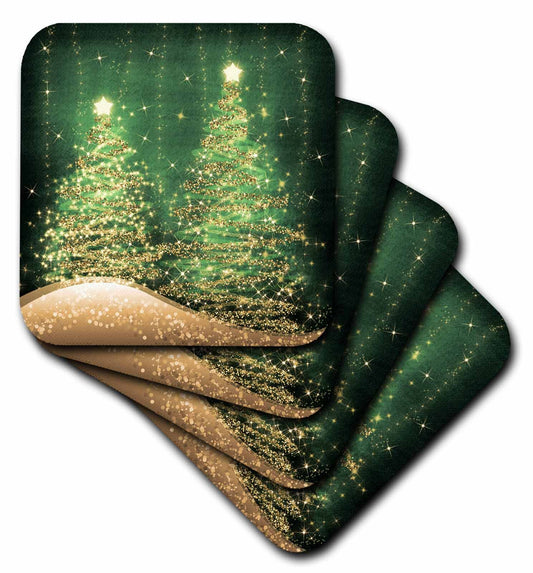 Elegant Christmas Sparkling Trees Ceramic Tile Coaster (Set of 4)
