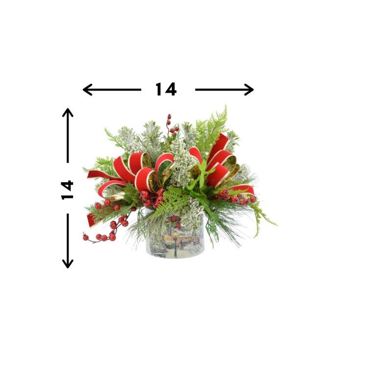 "Christmas Pinecone Centerpiece with Red Berries & Snow-Flocked Greenery"