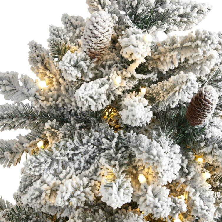 Flocked Artificial Christmas Fir Tree With Clear Lights