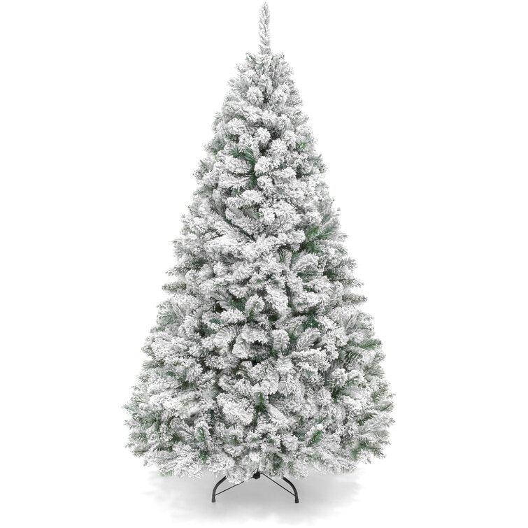 6' Flocked Pine Christmas Tree – Snowy Artificial Tree with Foldable Stand