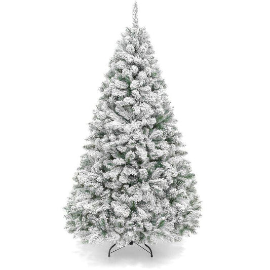 6' Flocked Pine Christmas Tree – Snowy Artificial Tree with Foldable Stand