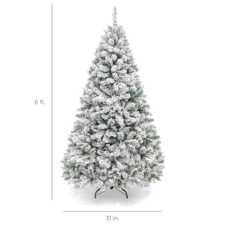 6' Flocked Pine Christmas Tree – Snowy Artificial Tree with Foldable Stand