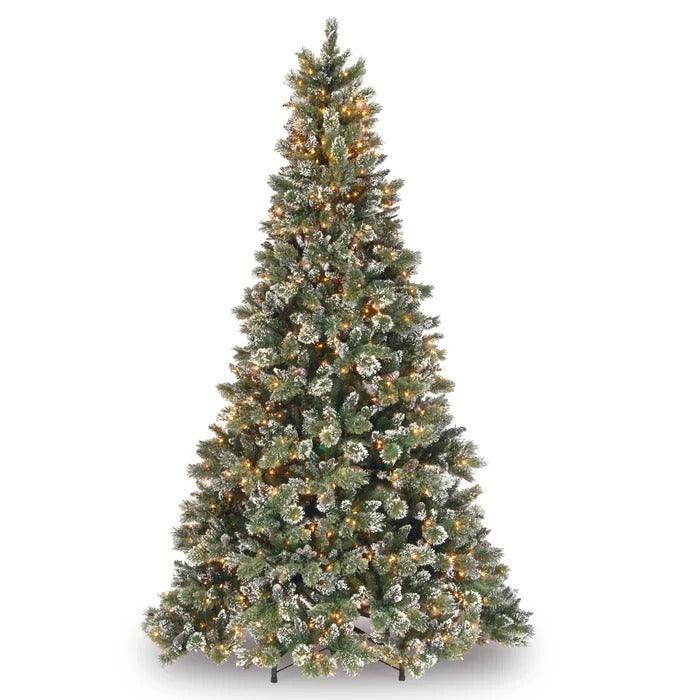 9 ft Glittery Bristle Pine Pre-Lit Christmas Tree, 900 Clear Lights