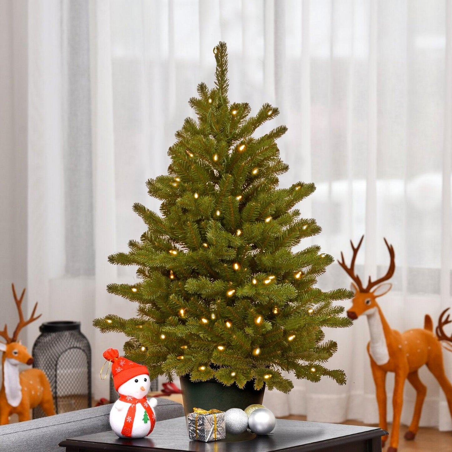 Hampton 3' Green Spruce Artificial Christmas Tree with 100 Clear/White Lights