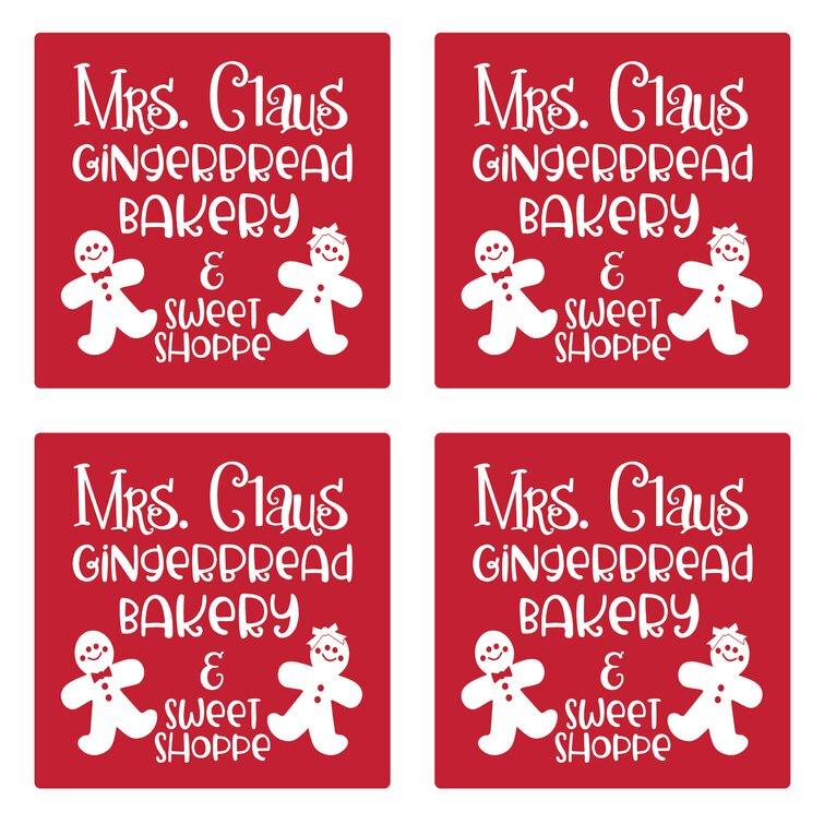 Mrs Claus Gingerbread Bakery and Sweet Shoppe Absorbent Stone Holiday Christmas Drink Coasters (Set of 4)