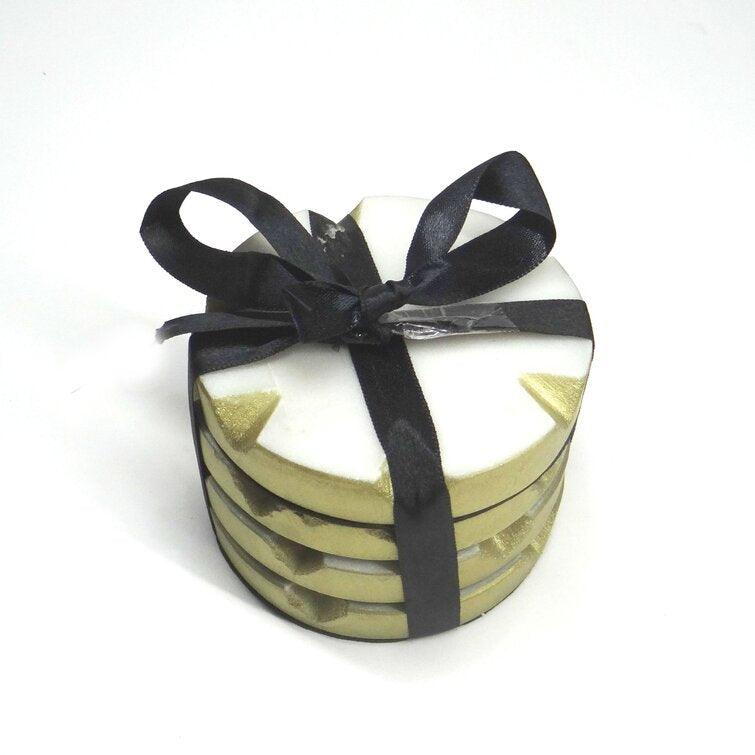Nova Marble Coaster Set Of 4 With Gold Edged (Set of 4)