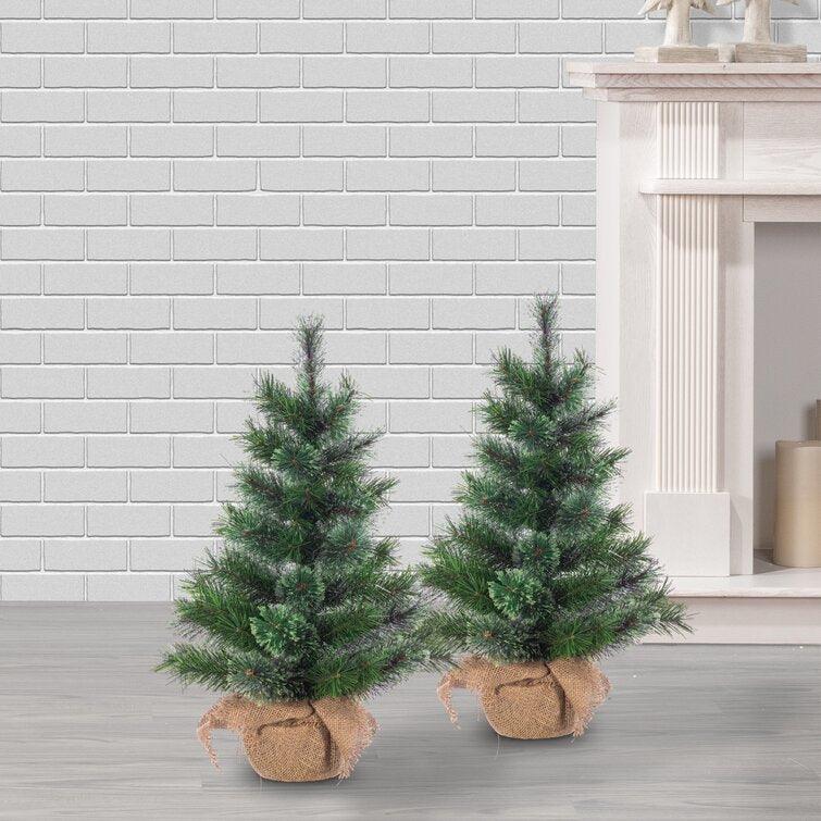 Set Of 2 Un-Lit 30-Inch Pistol Pine In Burlap Bag Base (Set of 2)