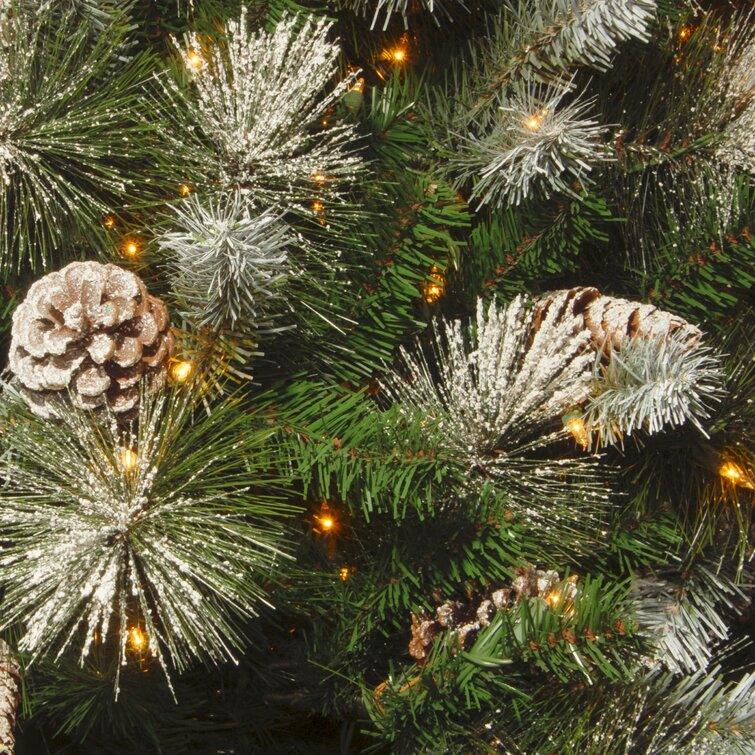 Snow Capped Mountain Slim 7.5' Green Pine Christmas Tree with 400 Clear/White Lights