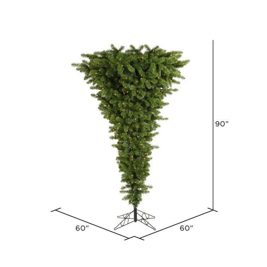 Upside Down 7.5' Green Cypress Artificial Christmas Tree with 500 Clear Lights