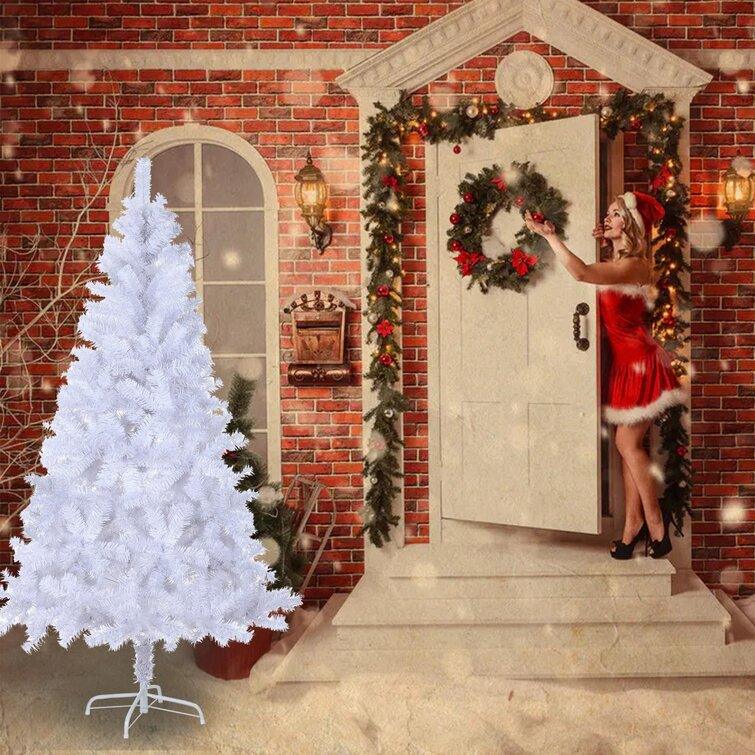 White Artificial Christmas Tree, 7Ft Full Tree, With Metal Stand