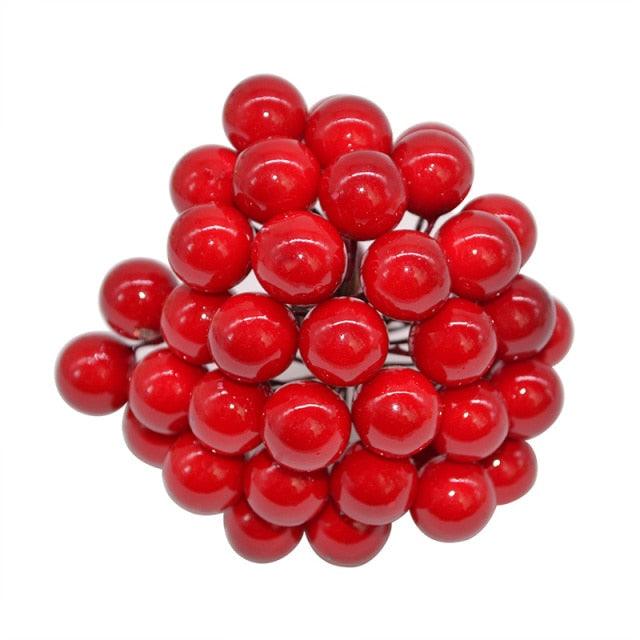 50Pcs/lot Mini Artificial Flower Fruit Stamens Cherry Christmas Plastic Pearl Berries Ornaments - Christmas Trees USA