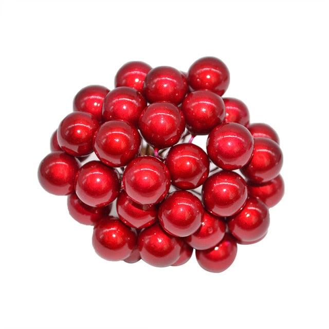 50Pcs/lot Mini Artificial Flower Fruit Stamens Cherry Christmas Plastic Pearl Berries Ornaments - Christmas Trees USA