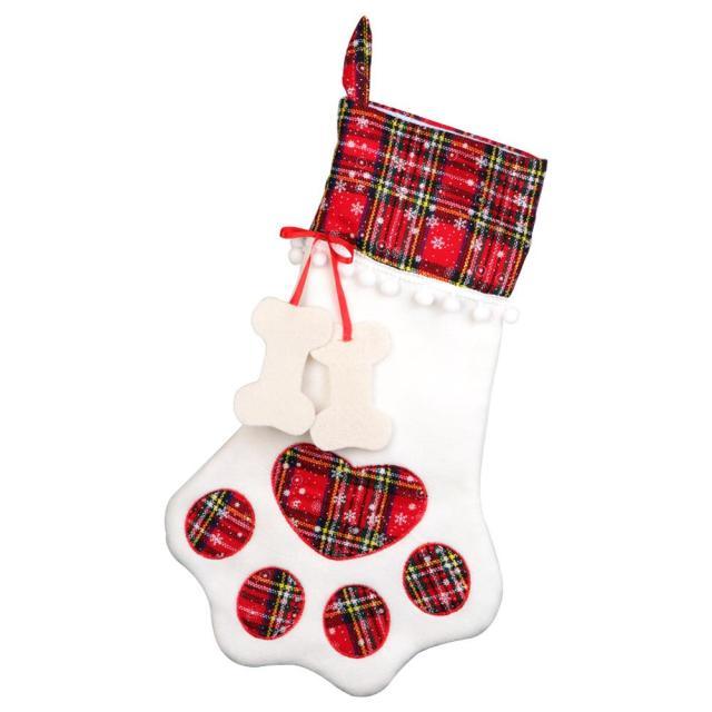 Plaid Christmas Stocking 18 *11 Inches Puppy Paw - Christmas Trees USA