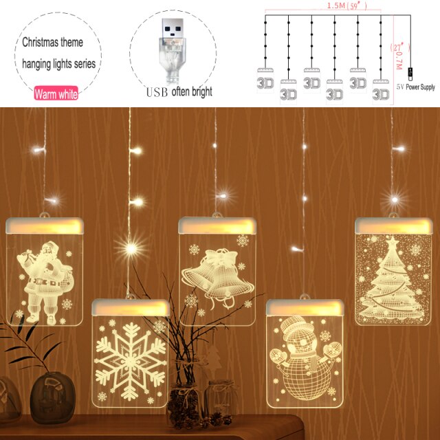 USB 3D Christmas LED Holiday Light Santa Jingling Bell