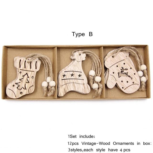 Vintage Snowflake Wooden Pendants Christmas Ornaments