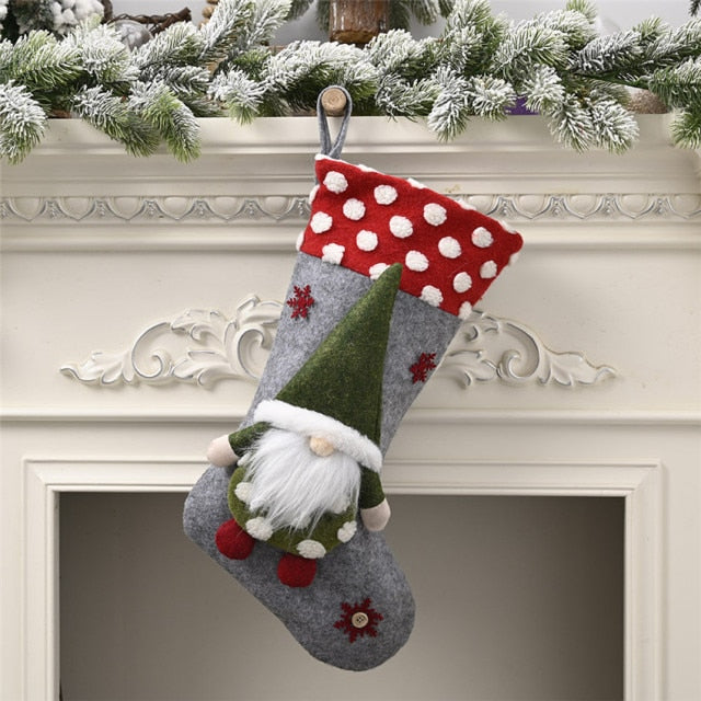 Large Christmas Stocking Linen Nutcracker Figure