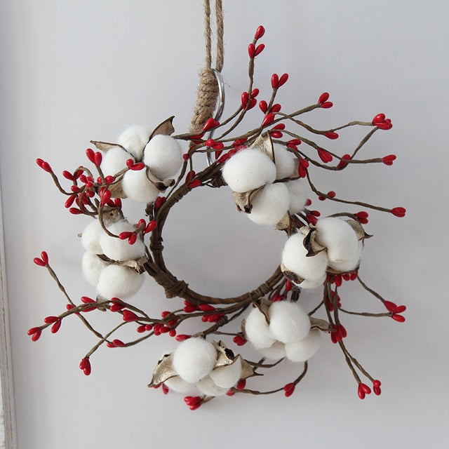 Small Dried Cotton Candle Ring Farmhouse Rustic Boho