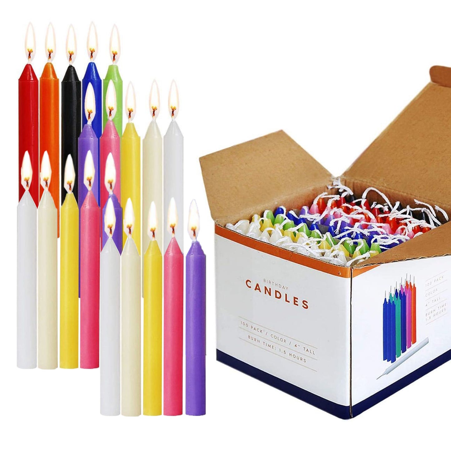 New 100PCS Unscented Taper Colorful Candles Smokeless