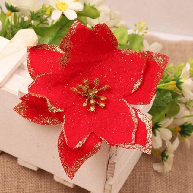 Glitter Poinsettia Christmas Flower Picks