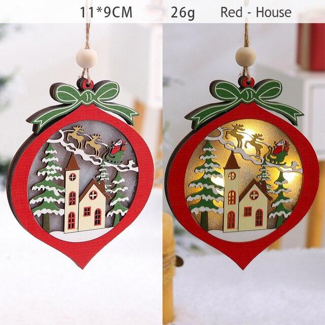 LED Light Christmas Tree Ornaments Star Car Wooden Hanging Pendants - Christmas Trees USA